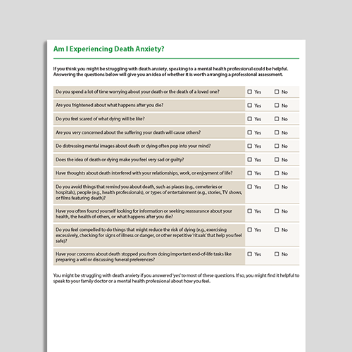 Image showing the Psychology Tools' exercise 'Am I Experiencing Death Anxiety?'.