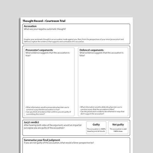 Thought Record - Courtroom Trial CBT Worksheet